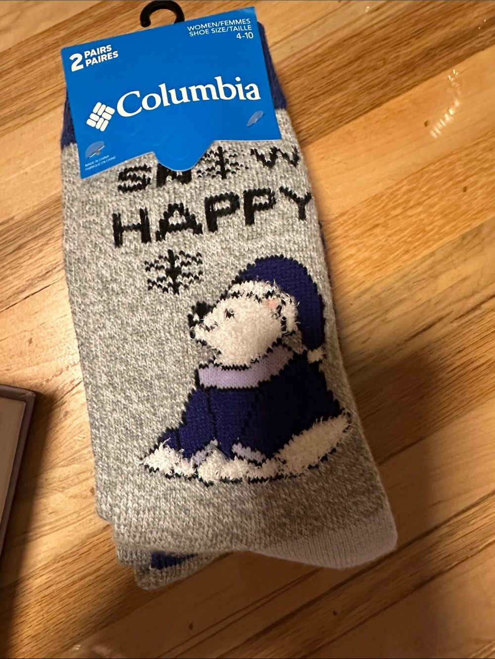 Columbia Grey and Purple 'Snow Happy' Polar Bear Holiday Socks